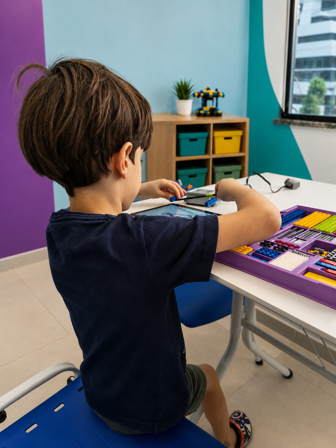 Aluno na SkillHub aprendendo robótica